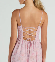 Moment Of Beauty Lace Up Floral Maxi Dress