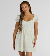 Perfectly Stunning Bow Eyelet Lace Skater Dress