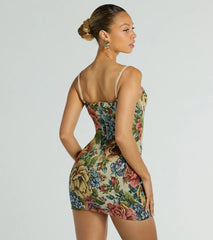 Chic Charm Floral Tapestry Corset Mini Dress