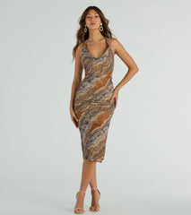 Natural Sweetheart Halter Marble Print Midi Dress