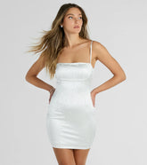 Contemporary Charm Faux Pearl Rhinestone Satin Mini Dress
