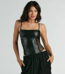 Daring Encounter Lace Faux Leather Bodysuit
