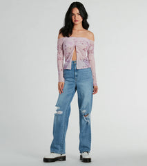 Floral Daydream Off-The-Shoulder Mesh Top