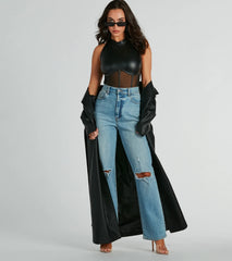 Amped Up Chic Faux Leather Corset Bodysuit