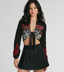 Flame Racer Tie-Front Graphic Crop Top