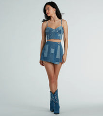 Retro Fab Patchwork Denim Bustier Top