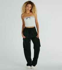 Falling For You Strapless Lace Ribbon Crop Top
