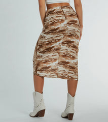 Drawn To You Marble Print Woven Midi Skirt