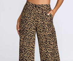 Leopard Print Wide Leg Dress Pants