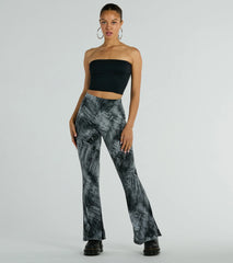 Got The Blues High Rise Denim Print Flare Pants