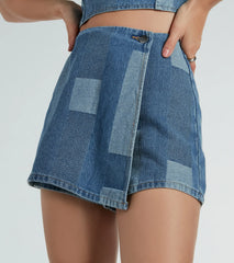 Retro Fab Patchwork Denim Mini Skort