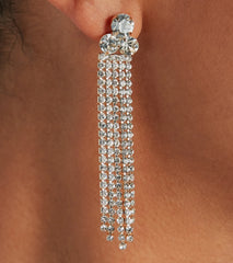 Raise The Bar Rhinestone Linear Fringe Earrings