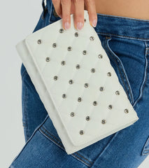 Glam Style Rhinestone Quilted Faux Leather Crossbody Bag