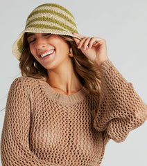 Summer Perfection Striped Crochet Straw Bucket Hat
