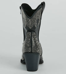 Western Flair Rhinestone Flame Faux Leather Boots