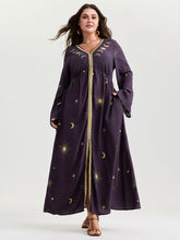 Star Moon Print Color Contrast Maxi Dress