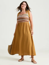 Colorful Wavy Print Shoulder Tie Maxi Dress
