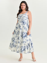 Large Floral Print Pleated Bodice Midi Dress