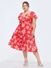 Floral Print Shirred Flared Sleeve Midi Dress
