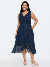 Sheer Textured Ruffled Wrap Midi Dress