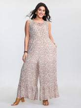 Micro Floral Print Back Tie Ruffled Hem Jumpsuit