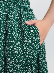 Floral Print Shirred Waist Midi Dress