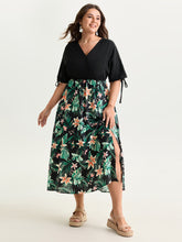 Tropical Floral Print Sleeve Tie Midi Dress