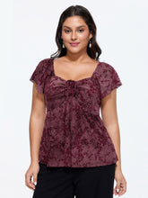 Floral Print Mesh Ruched Knit Top