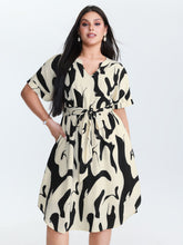 Abstract Print Waist-Tie Midi Dress