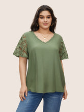 Plain V Neck Floral Patchwork Blouse