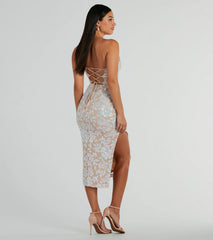 Beckie Formal Sequin Lace-Up Midi Dress