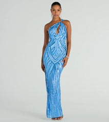 Stacey One-Shoulder Cutout Slim Sequin Formal Dress