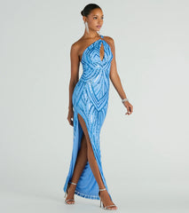 Stacey One-Shoulder Cutout Slim Sequin Formal Dress