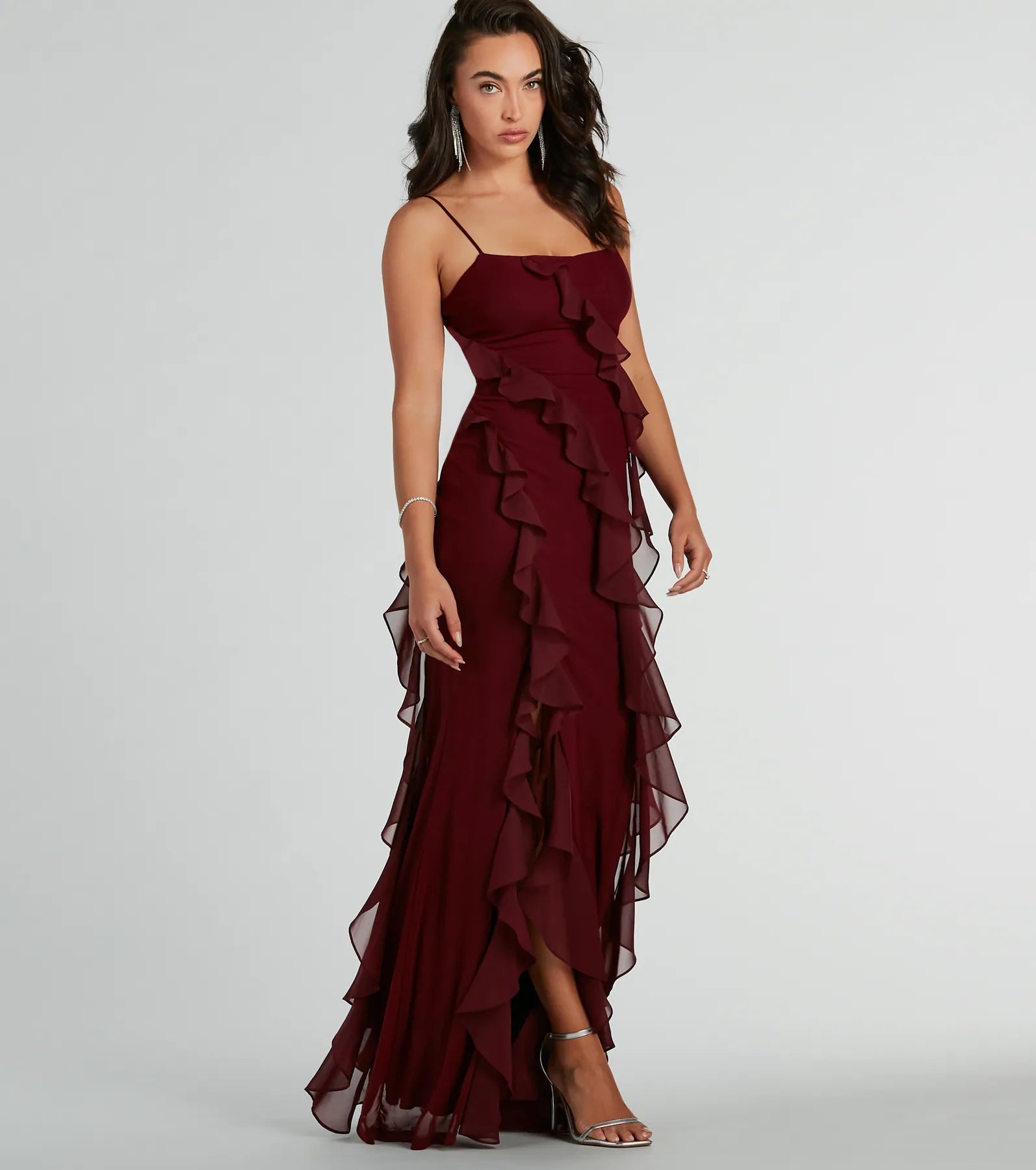 Sophia Lace-Up Ruffle Mermaid Mesh Formal Dress