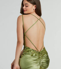 Dayna Corset Floral Embroidery Satin Formal Dress