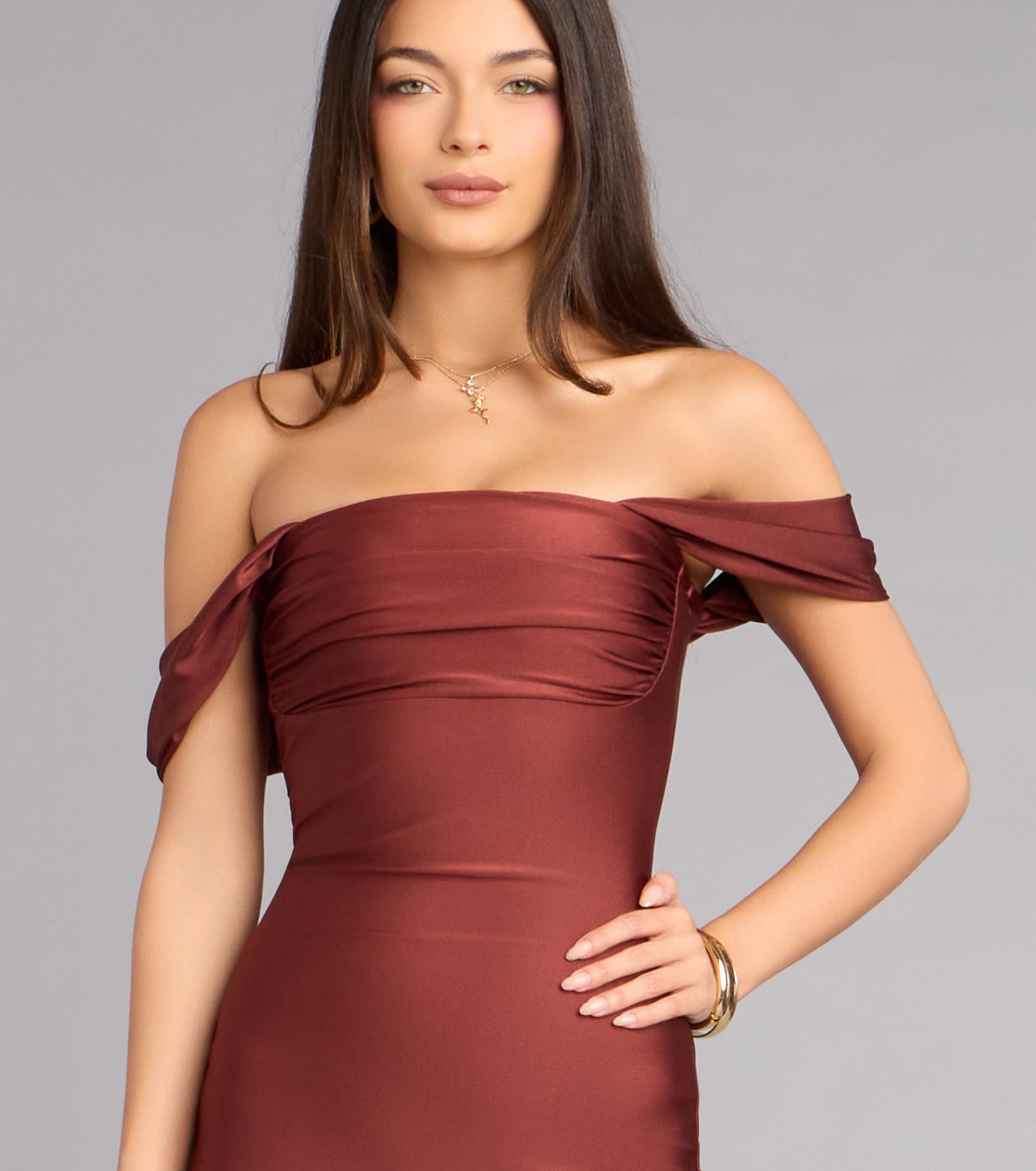Exceptional Off-The-Shoulder Flared Midi Dress
