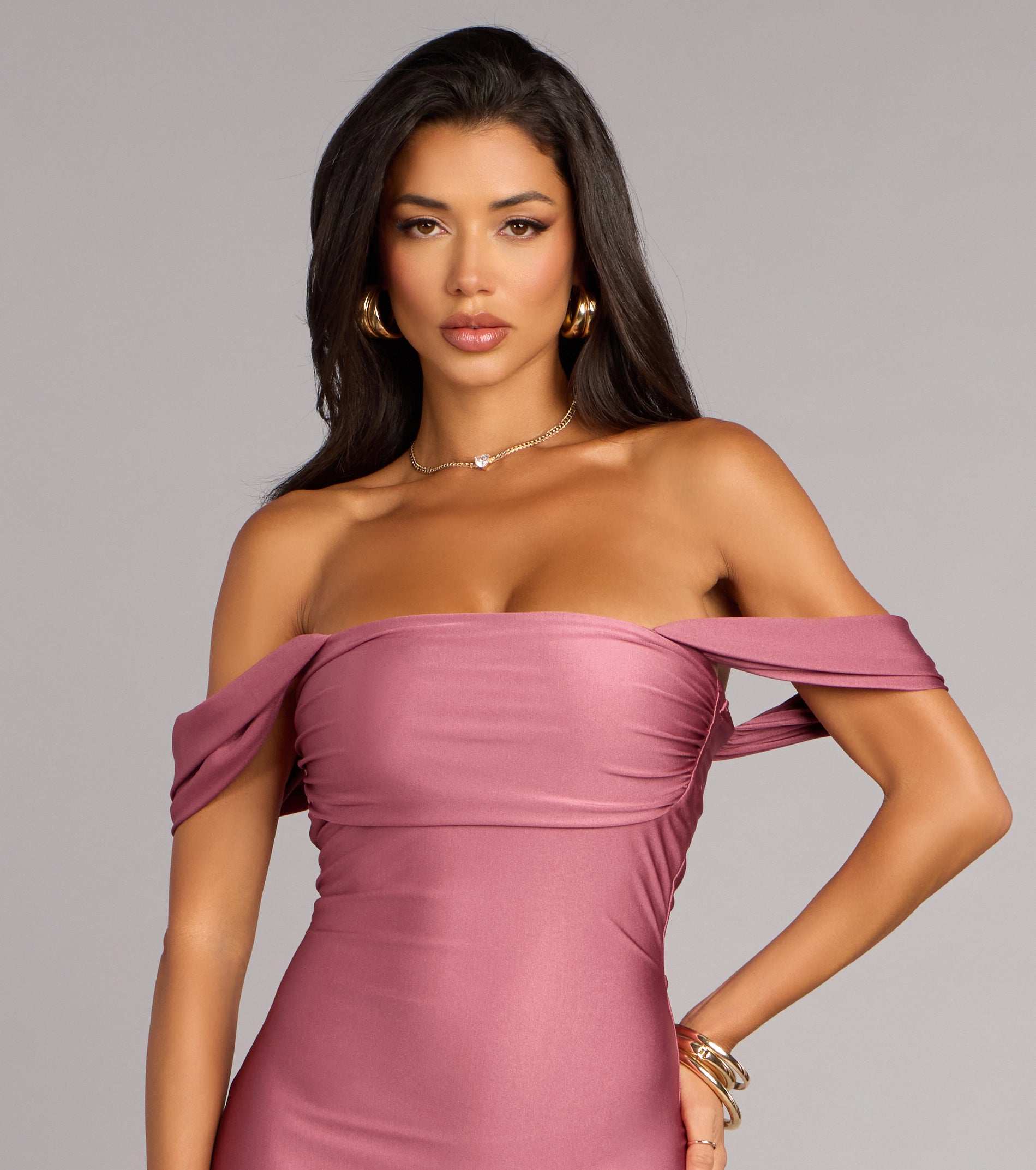 Exceptional Off-The-Shoulder Flared Midi Dress