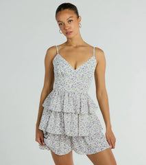 Subtle Charm V-Neck Ruffled Floral Skater Dress