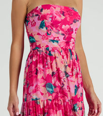 Radiate Romantic Vibes Strapless Floral Chiffon Maxi Dress