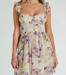 Always In Bloom Corset Lace-Up Floral Skater Dress