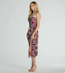 Chic Illusion Strapless Artsy Printed Midi Dress