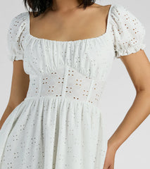 Charming Appeal Puff Sleeve Eyelet Knit Skater Dress