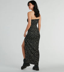 Charming Presence Strapless Slit Floral Maxi Dress