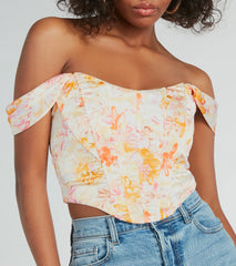 Floral Season Lace-Up Satin Corset Top