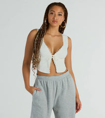 So Fresh Lace-Trim Linen Cropped Tank Top