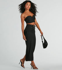 Major Baddie Strapless Cutout Woven Crop Top