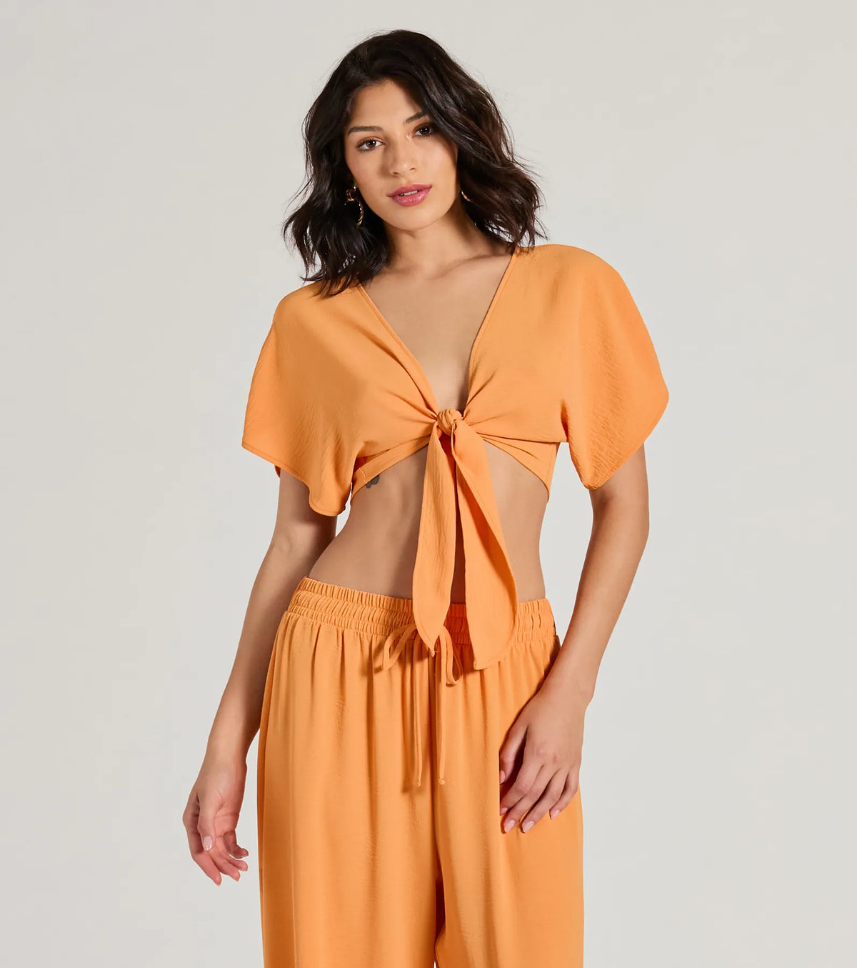 Flirty Match Short Sleeve Tie-Front Top