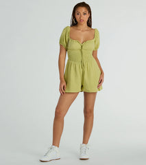 First Day Of Spring Puff Sleeve Smocked Romper