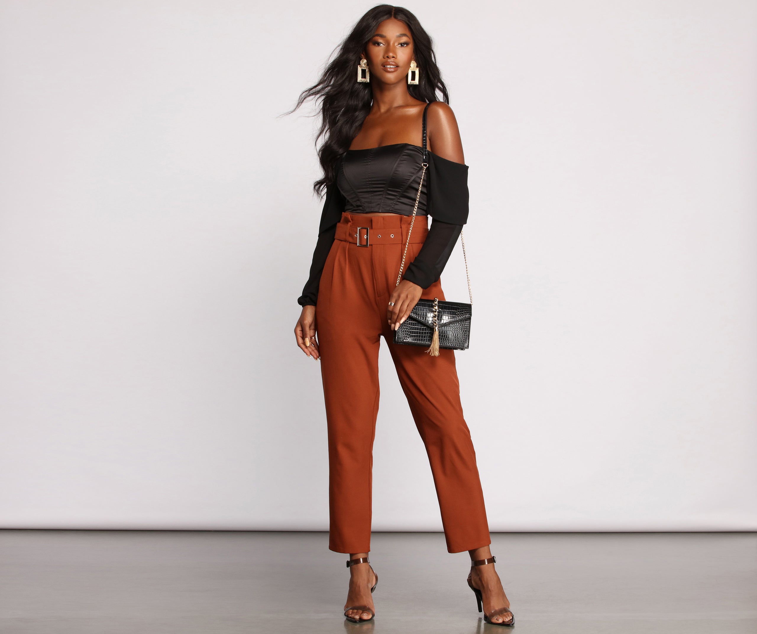 High Waist Belted Paperbag Pants