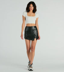 Born To Be Sleek High-Rise Slit Faux Leather Skort